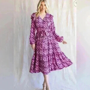 Jodifl Geometric Midi Magenta Dress Size XL